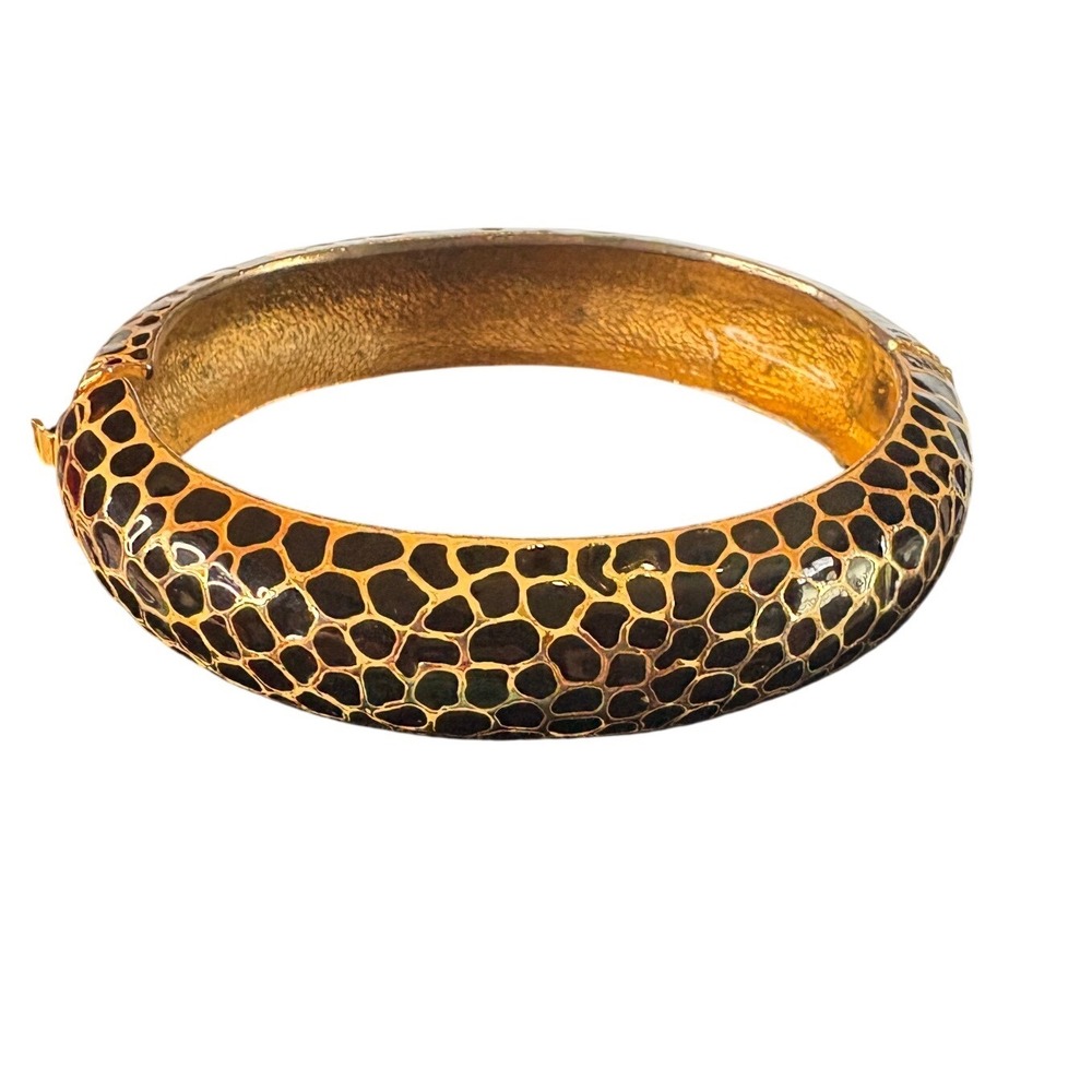 Kenneth Jay Lane Vintage Black Gold Animal Print Bangle & Clip Earrings Set - Picture 7 of 7